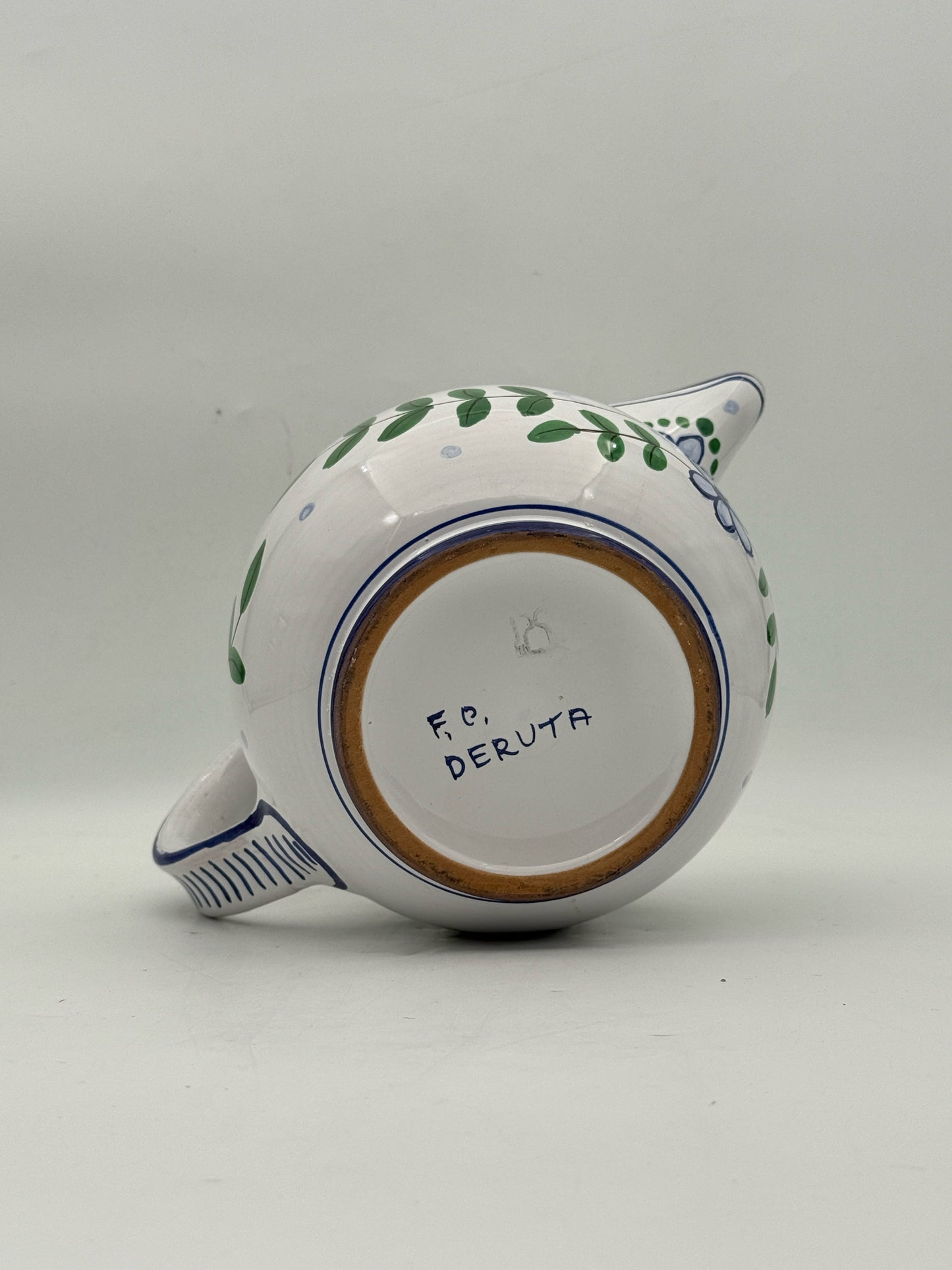 Deruta Italian Blue And White Bird Pitcher