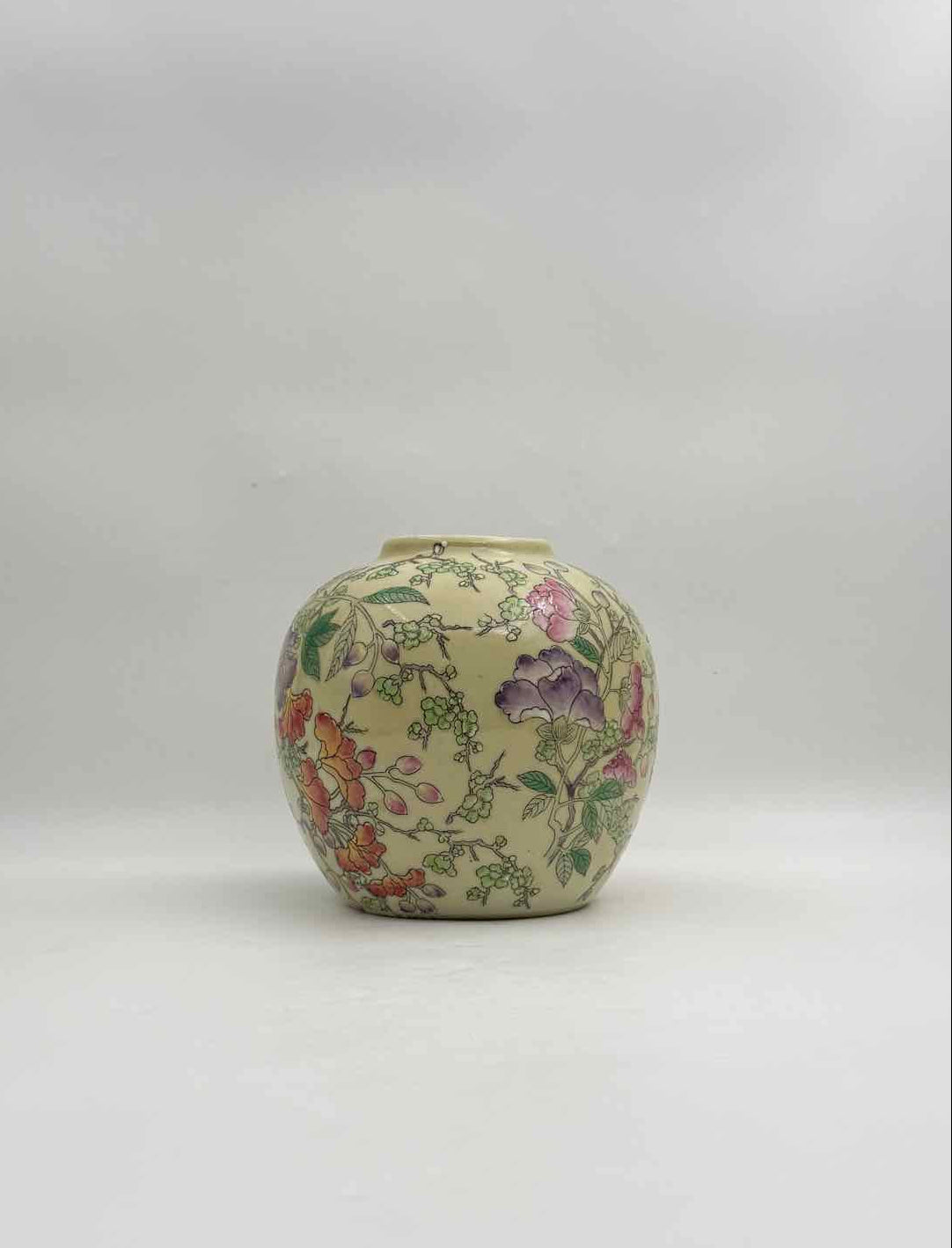 Chinese Pale Green Floral Ginger Jar Bird Flower Porcelain Vase No Lid
