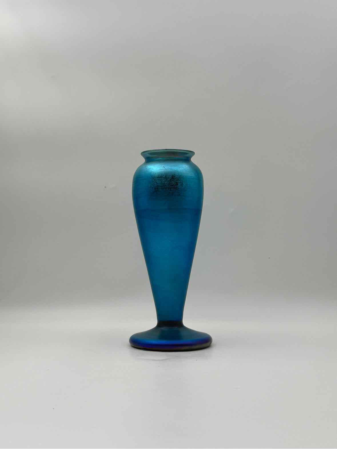 Vintage Irridescent Blue Art Glass Vase