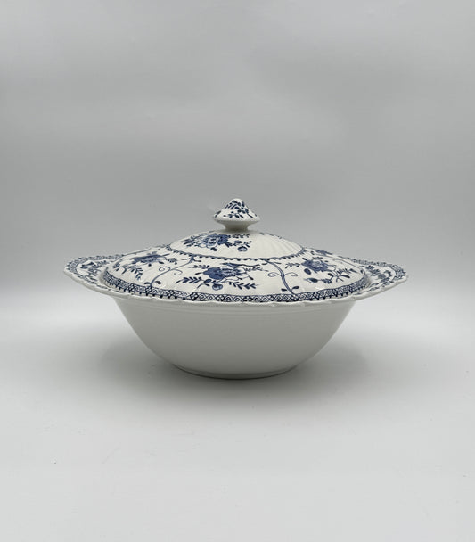 Johnson Bros. “Indies” Covered Serving Bowl – Blue Floral Ironstone