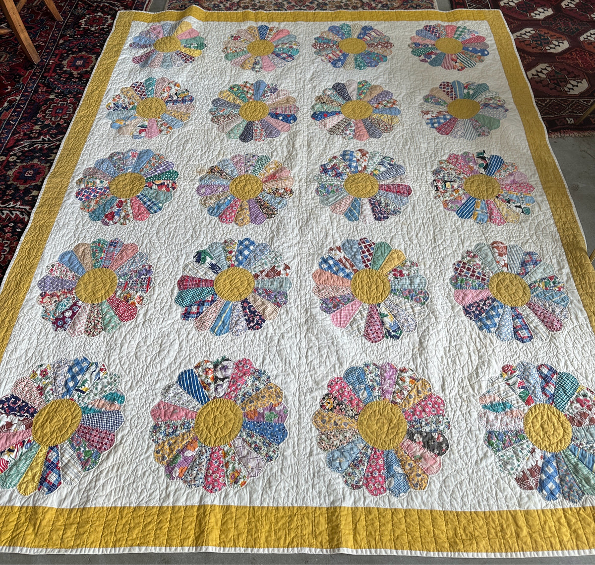 Vintage "Grandmother's Flower Garden" Quilt