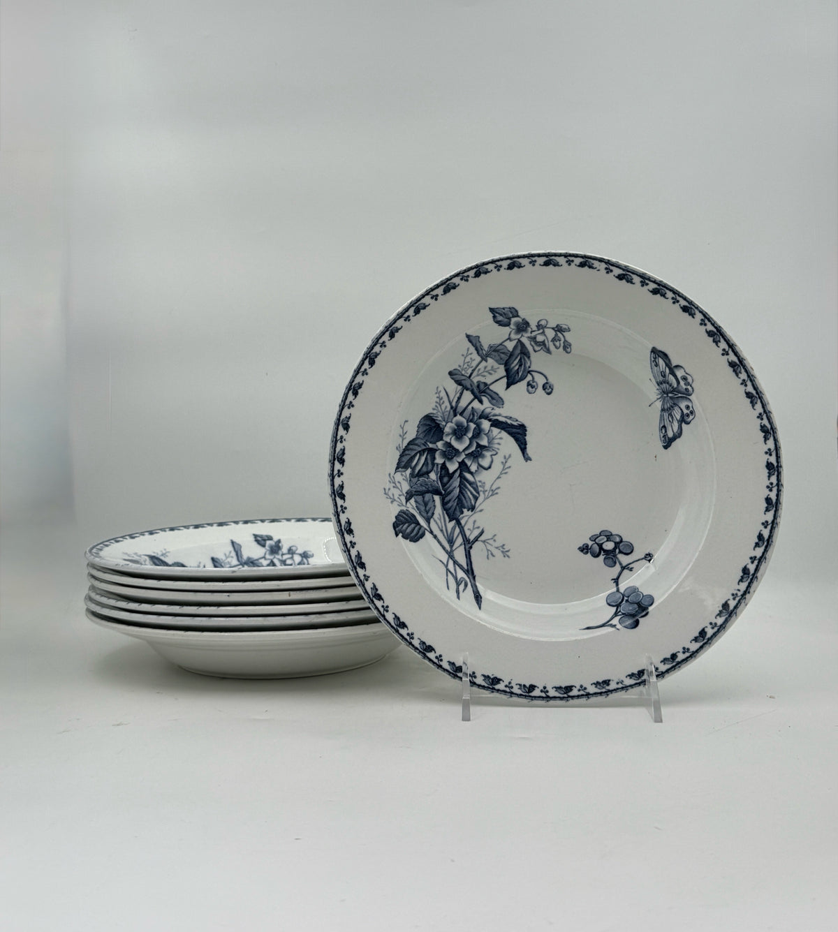 Sarreguemines Carmen Blue And White Bowls- Set Of 7
