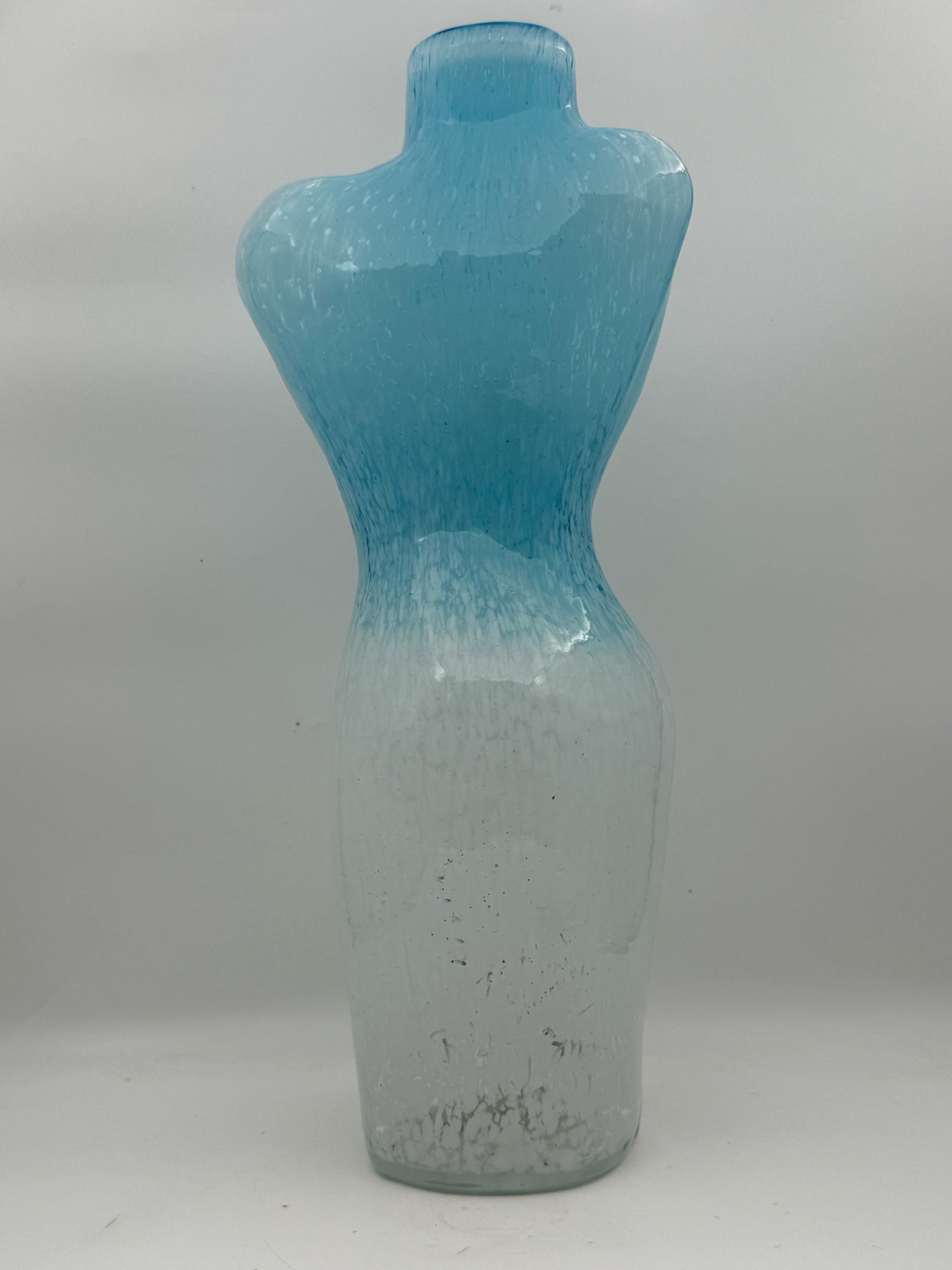 Murano Style Blue And White Art Glass Female Torso Vase