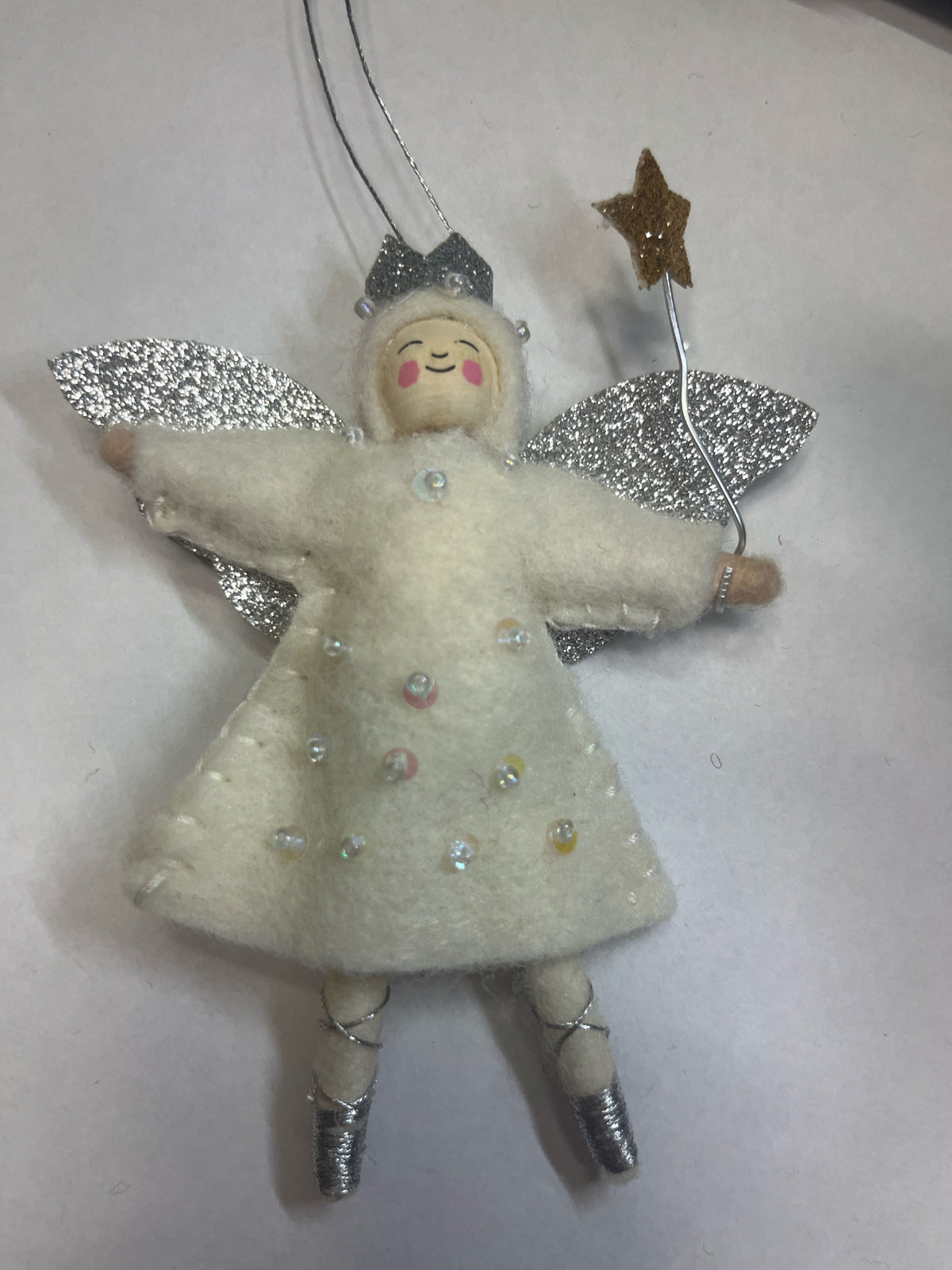 Pixie Ornament, Dressed As Angel With Wand