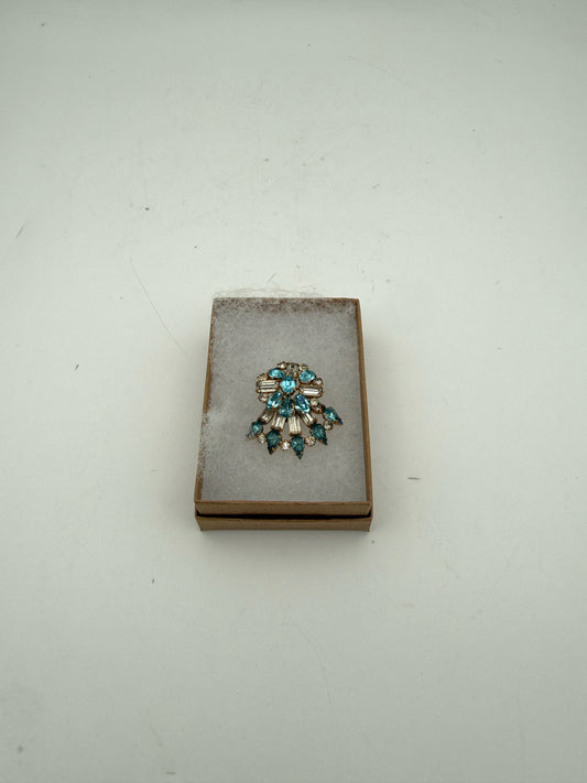 Vintage Antoinette Gold Filled Brooch With Blue Stones