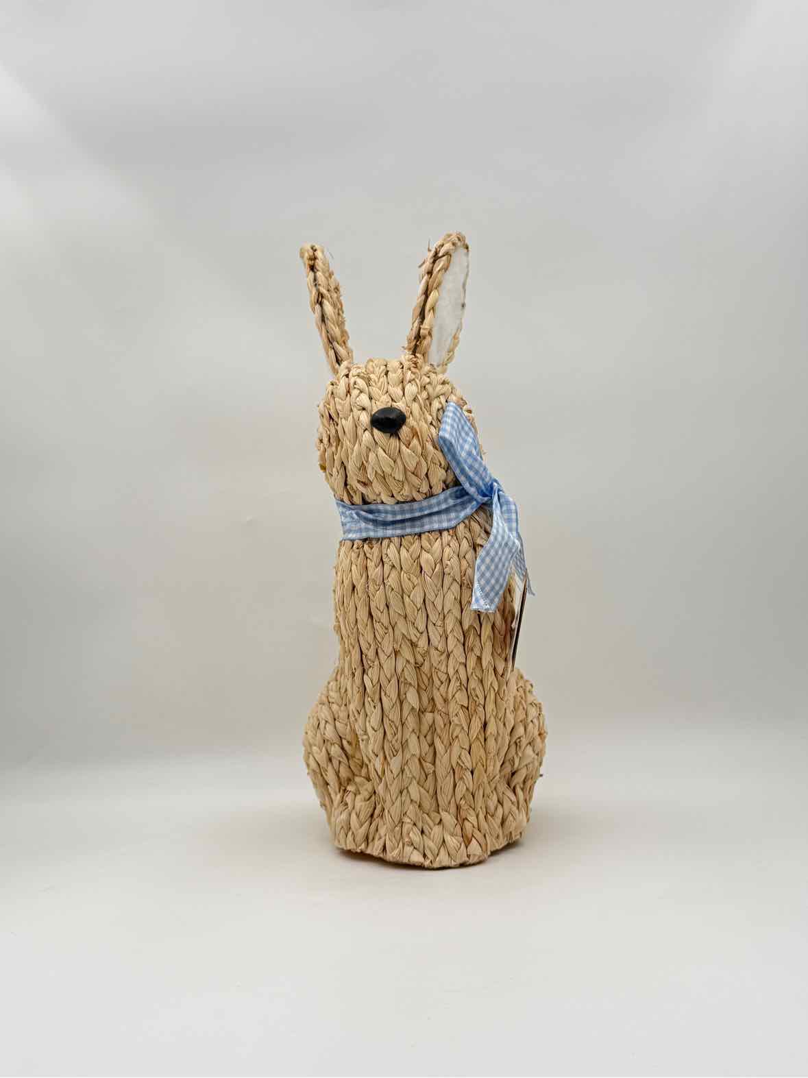Woven Bunny Sitter with Blue Gingham Ribbon – Easter Spring Decor