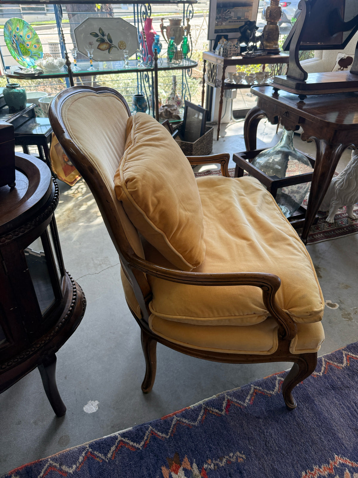 French Style Bergere Chair- Gold Velvet Down Filled Cushions- In Store Pickup Only