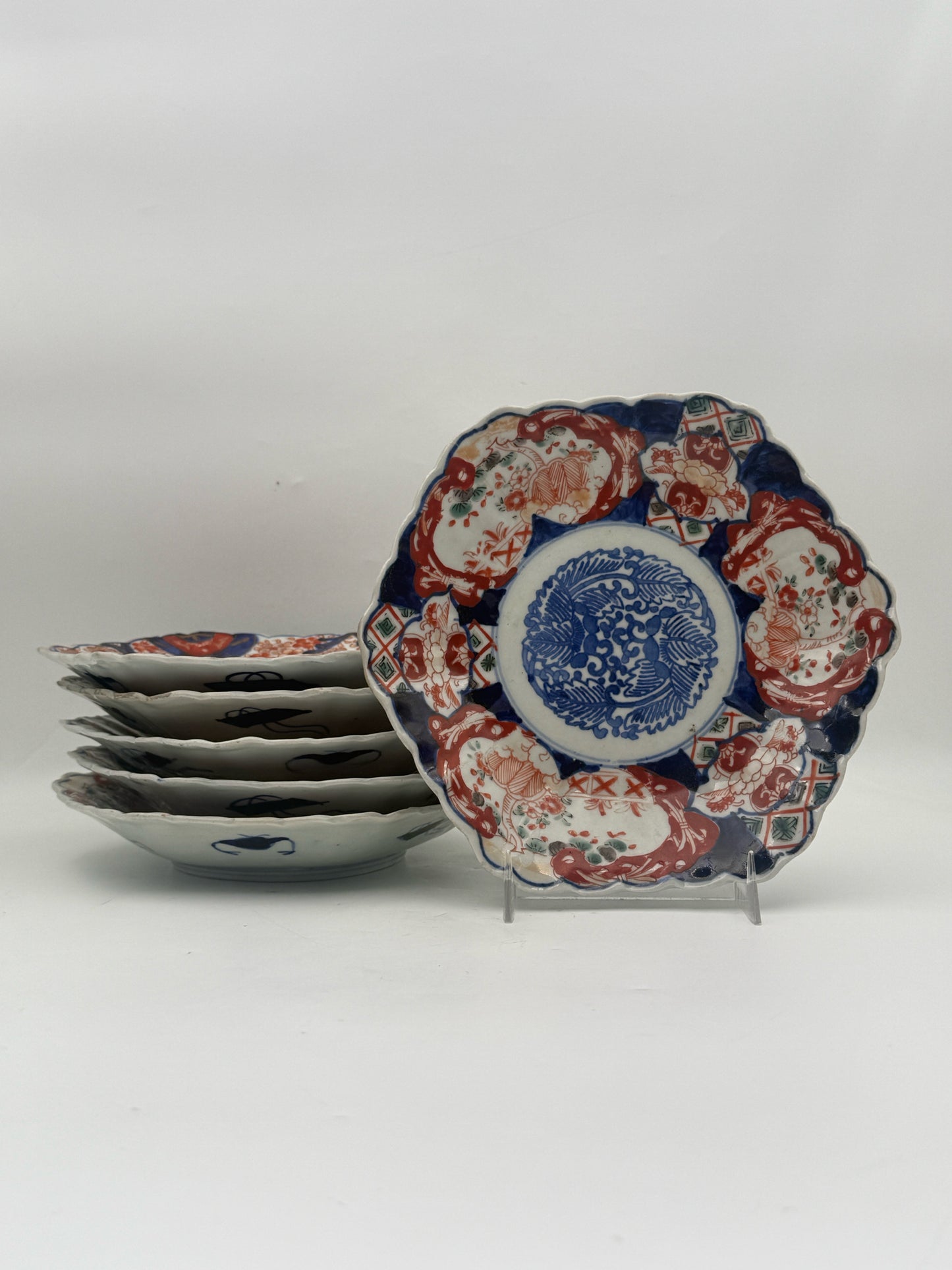 Antique Japanese Imari Shallow Bowls- Set Of 6