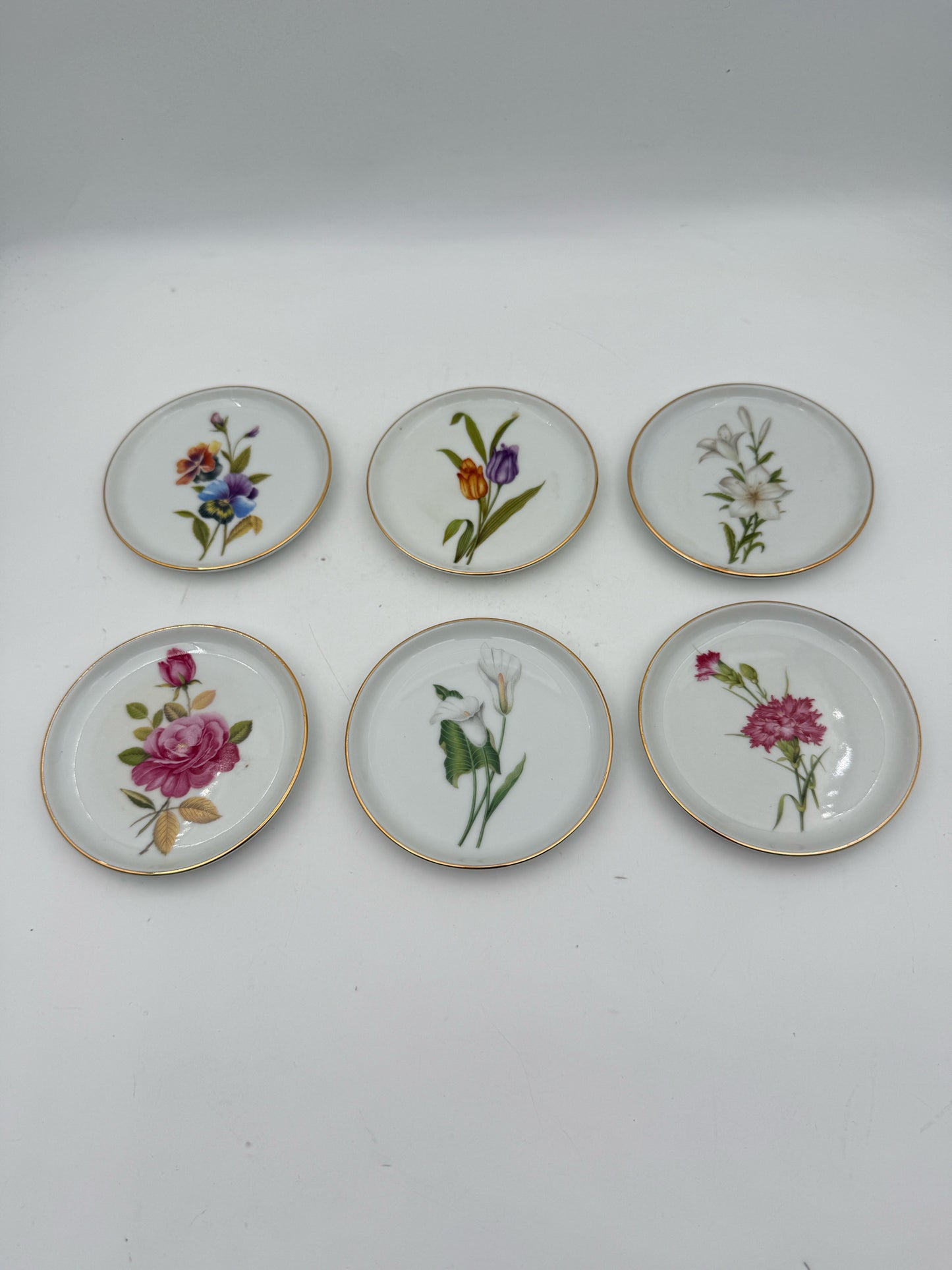 German Floral Porcelain Coasters- Set Of 6
