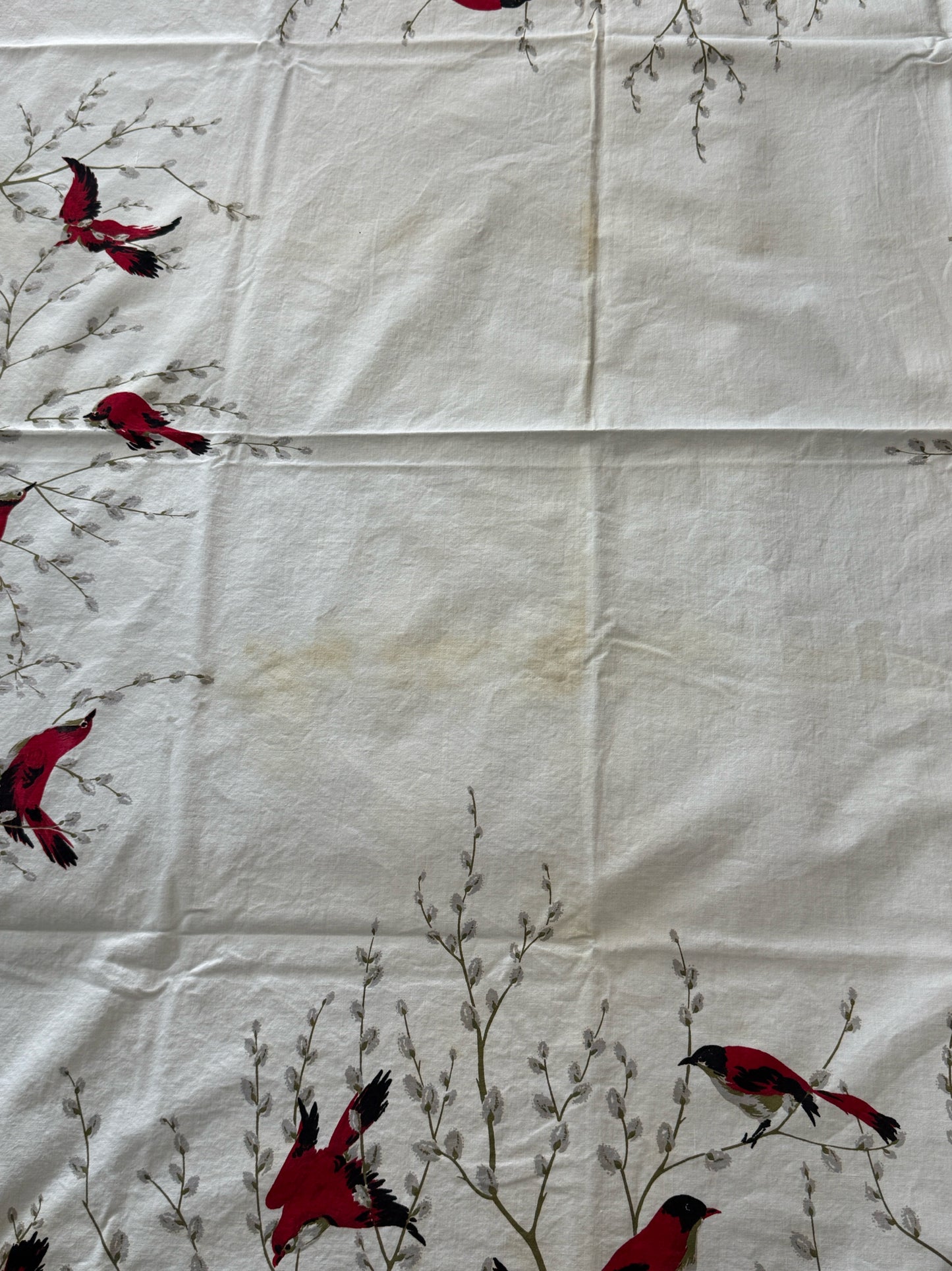 Vintage Midcentury Cardinal Bird Tablecloth