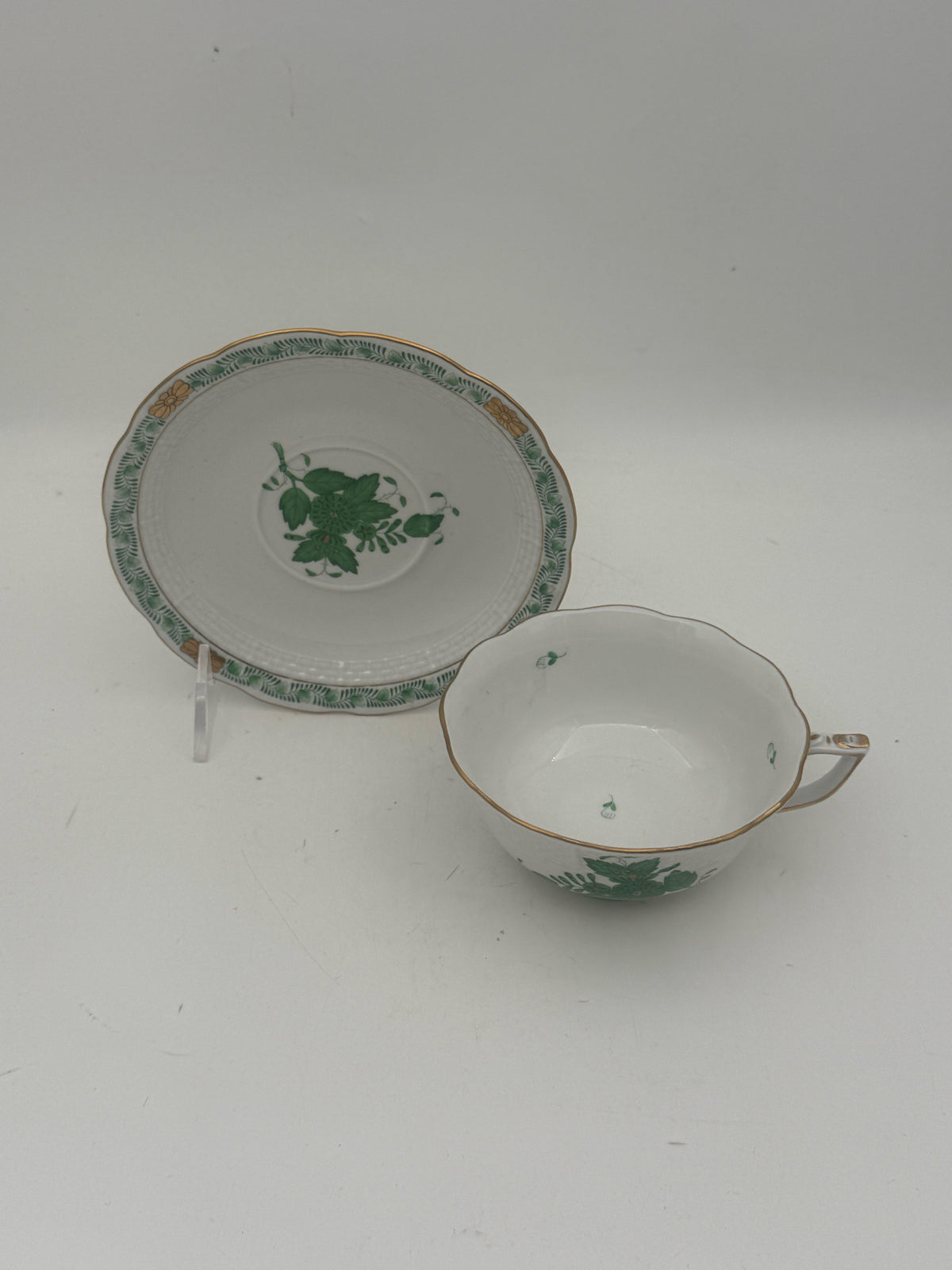 Pair Of Herend Chinese Bouquet Teacups - Apponyi Green