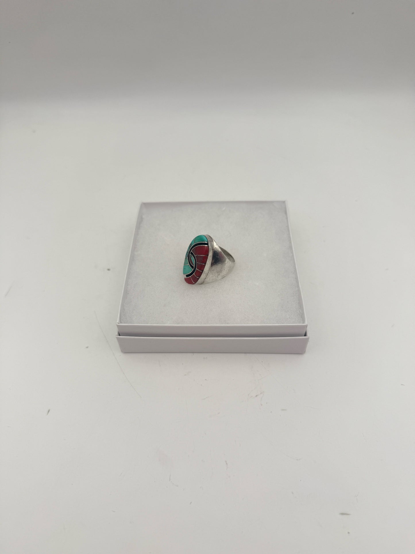 Amy Quandelacy Zuni Turquoise And Coral Sterling Silver Ring Size 8.5