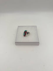 Amy Quandelacy Zuni Turquoise And Coral Sterling Silver Ring Size 8.5