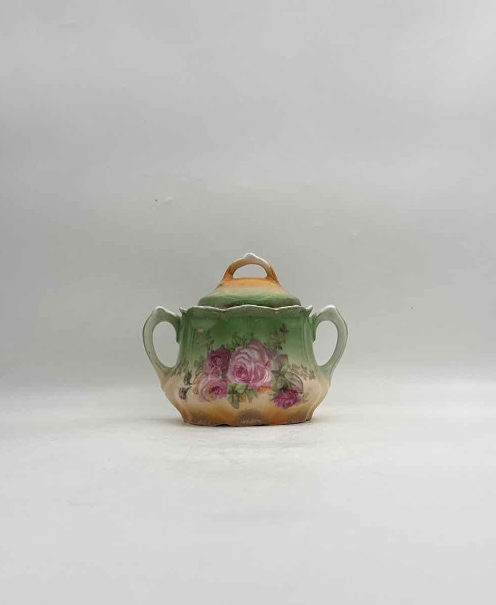 Antique Hand Painted Rose Sugar Bowl with Lid Germany