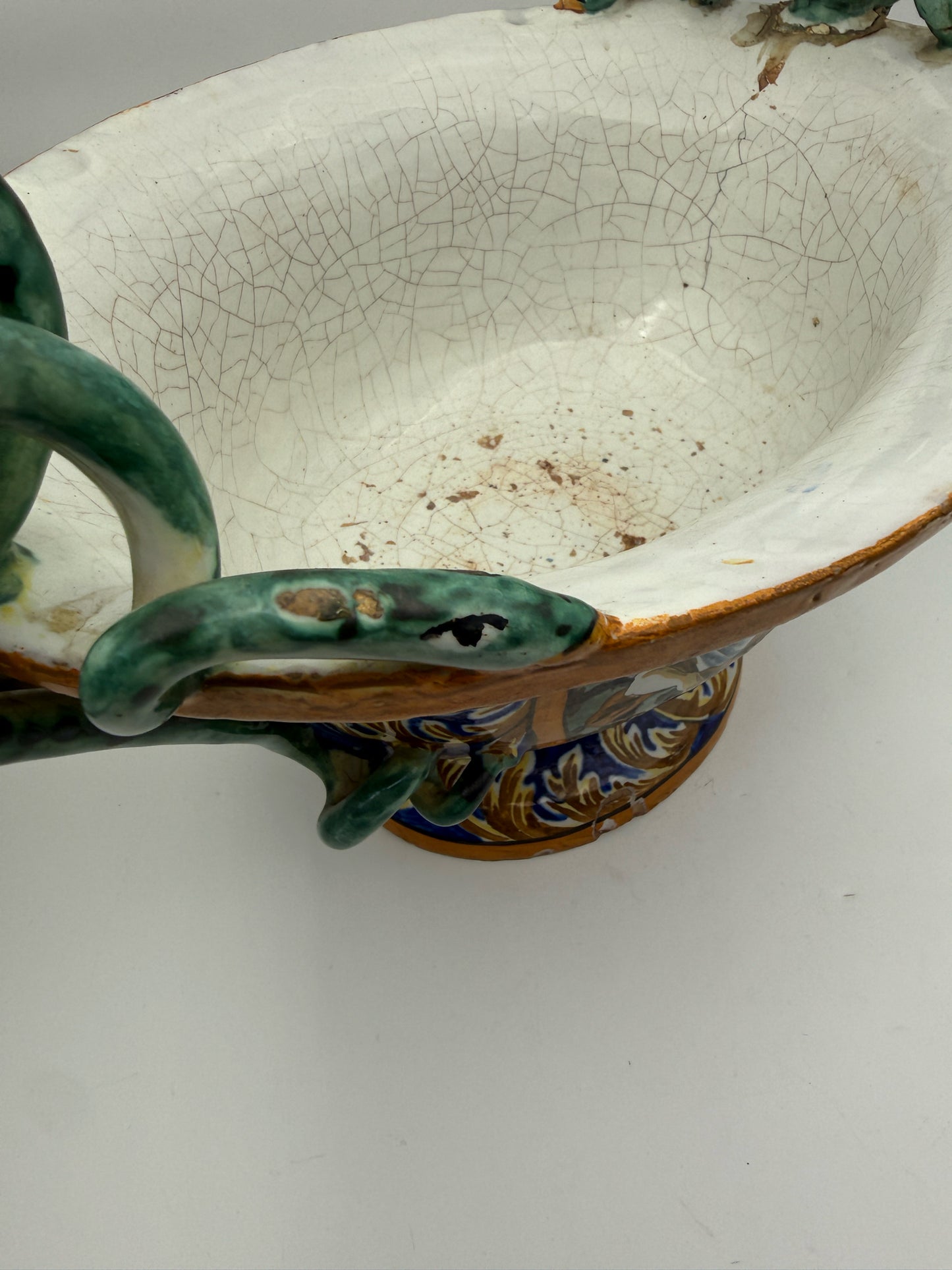 Antique Italian Majolica Zeus And Artemis Jardiniere With Snake Handles