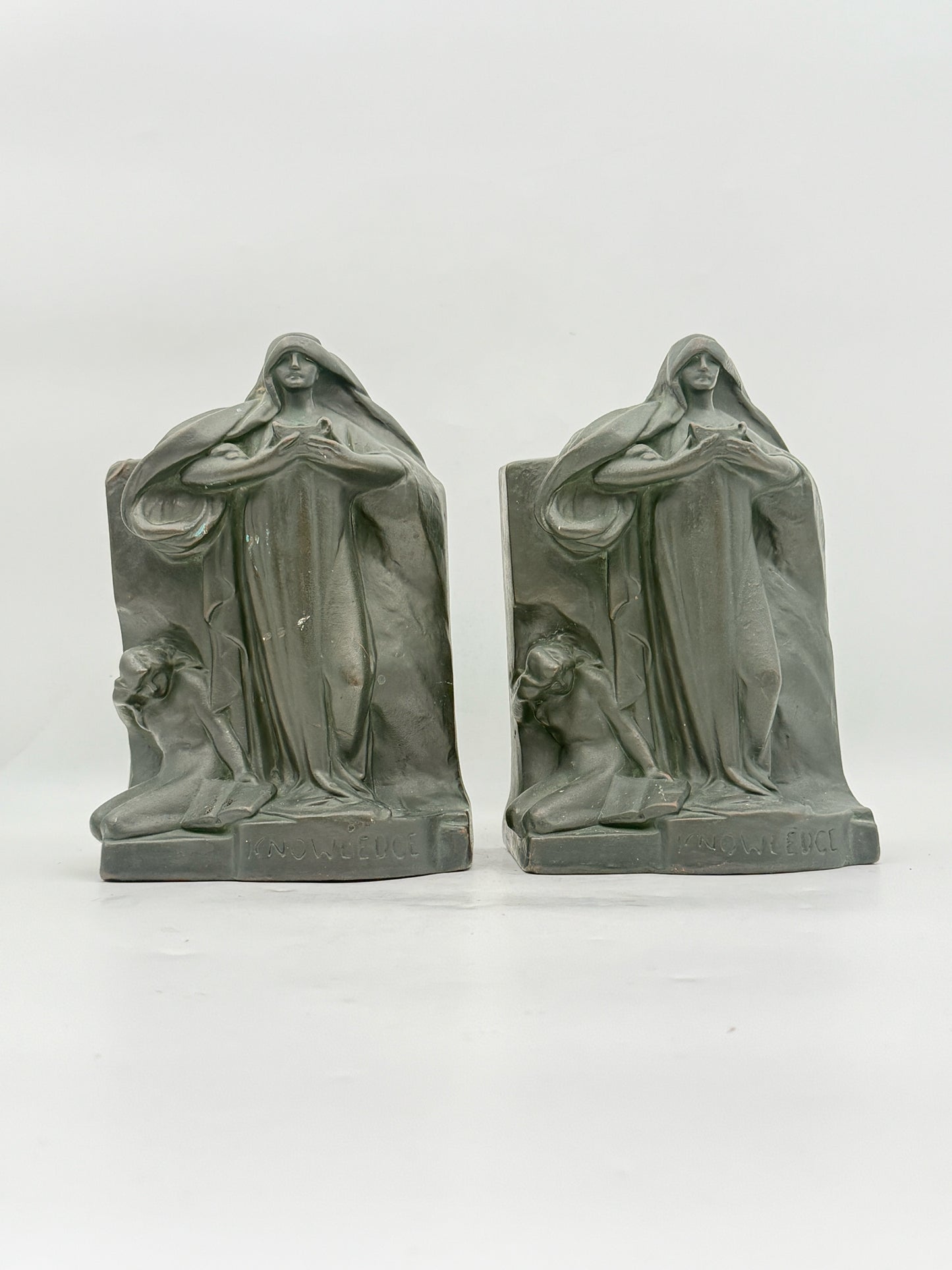 Art Deco Copper Clad "Knowledge" Book Ends