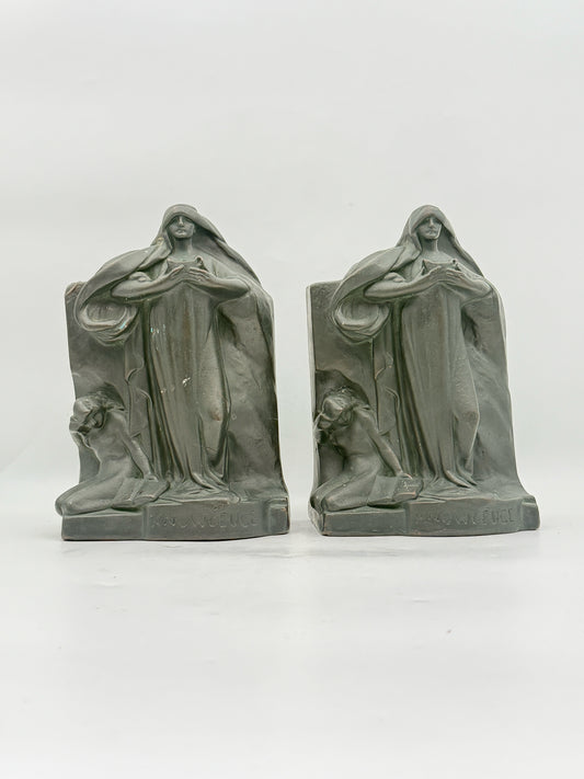 Art Deco Copper Clad "Knowledge" Book Ends