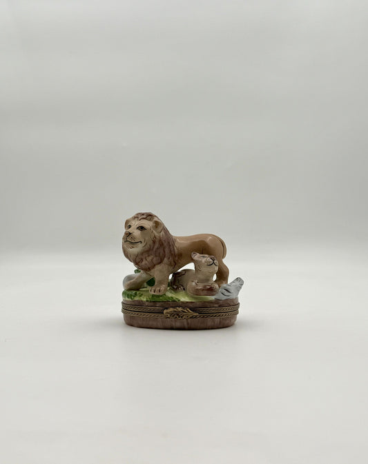 Limoges France Lion & Lioness Porcelain Trinket Box by Elida Creations