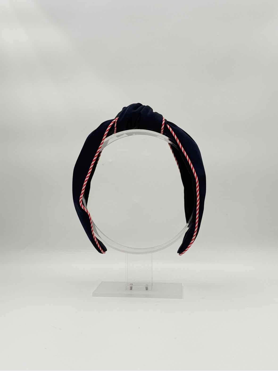 Navy Knotted Headband with Red & White Trim – Hair Accessory