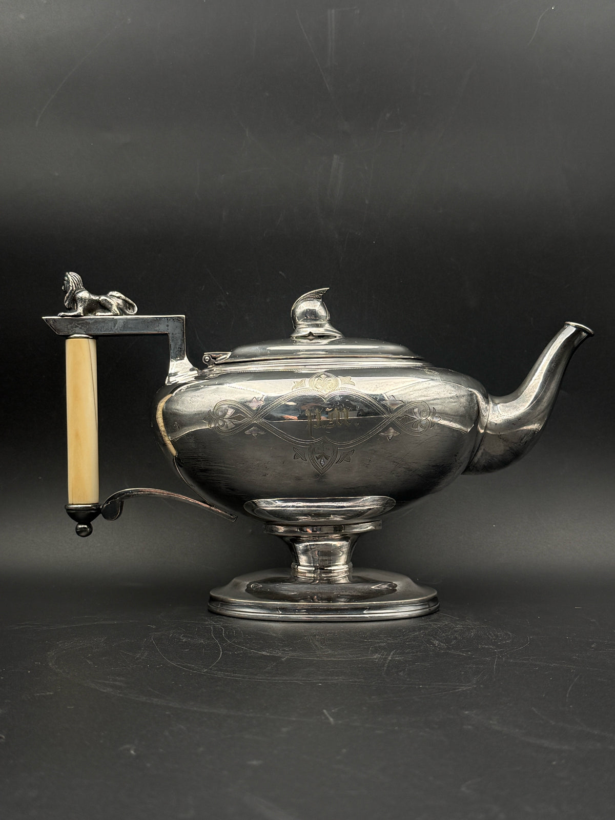 Meriden Silverplate Coffee Pot With A Bone Handle And Sphinx Detail