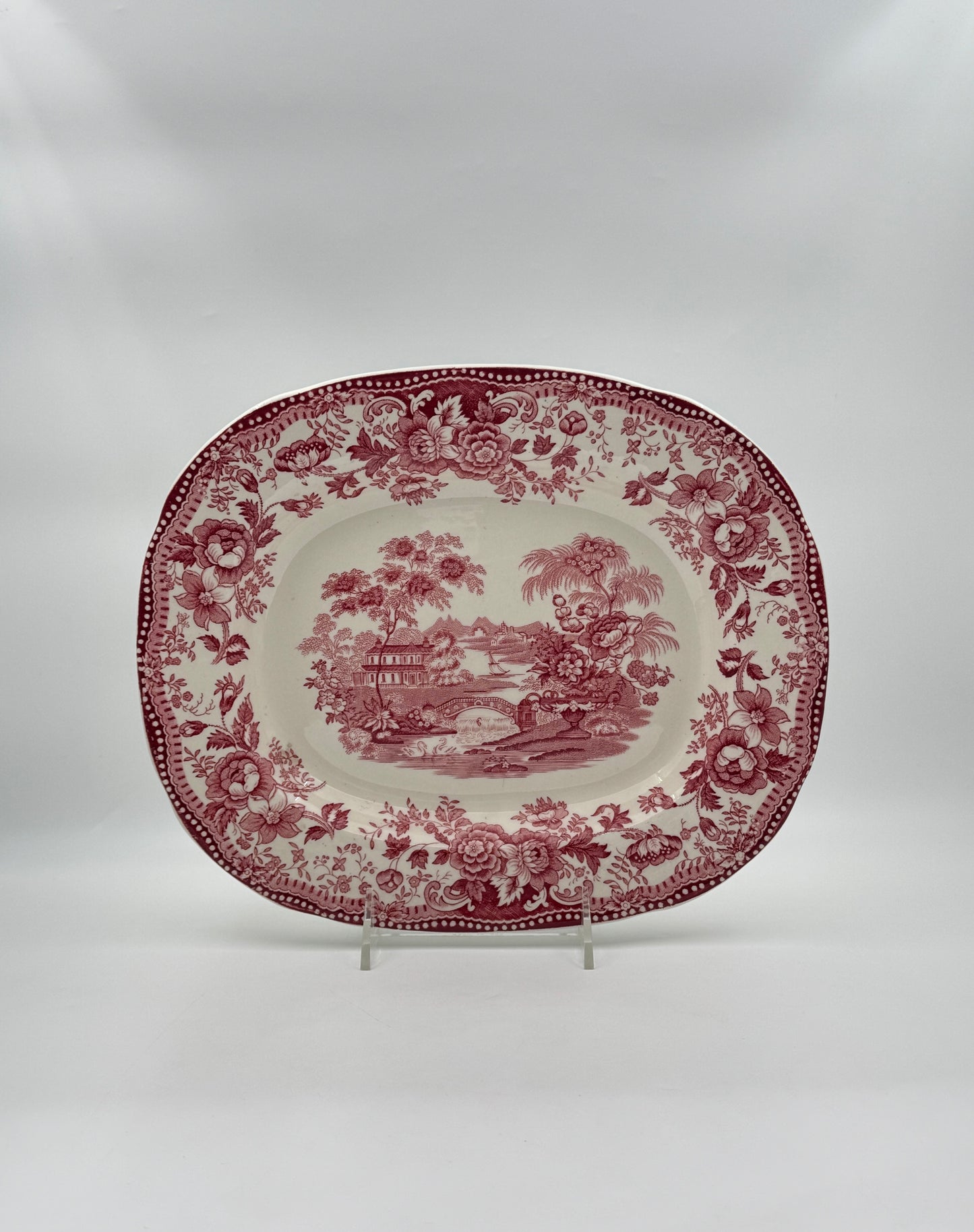 Royal Staffordshire Transferware Platter – “Tonquin” by Clarice Cliff, Red & White, c.1950