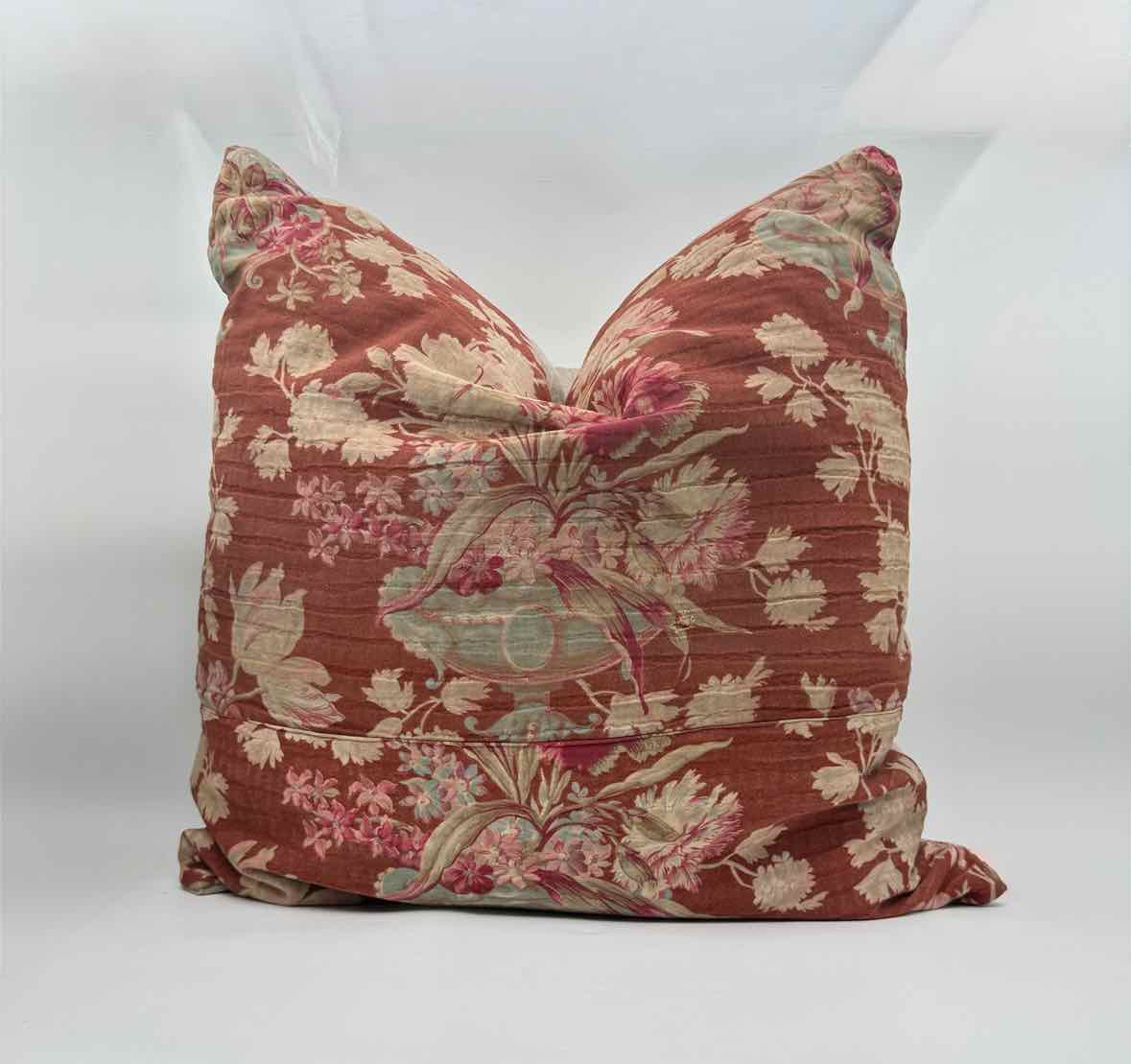 Antique French Decorative Red Floral Pillows Set Of 3