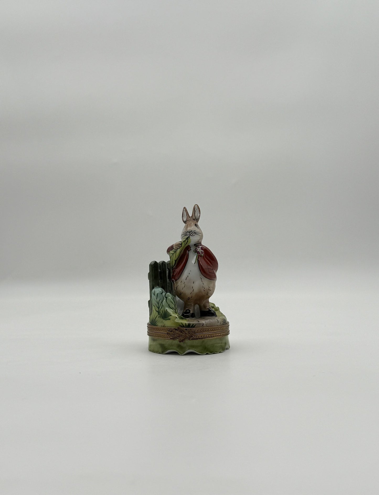 Limoges France Rabbit Eating Lettuce Trinket Box with Carrot Surprise