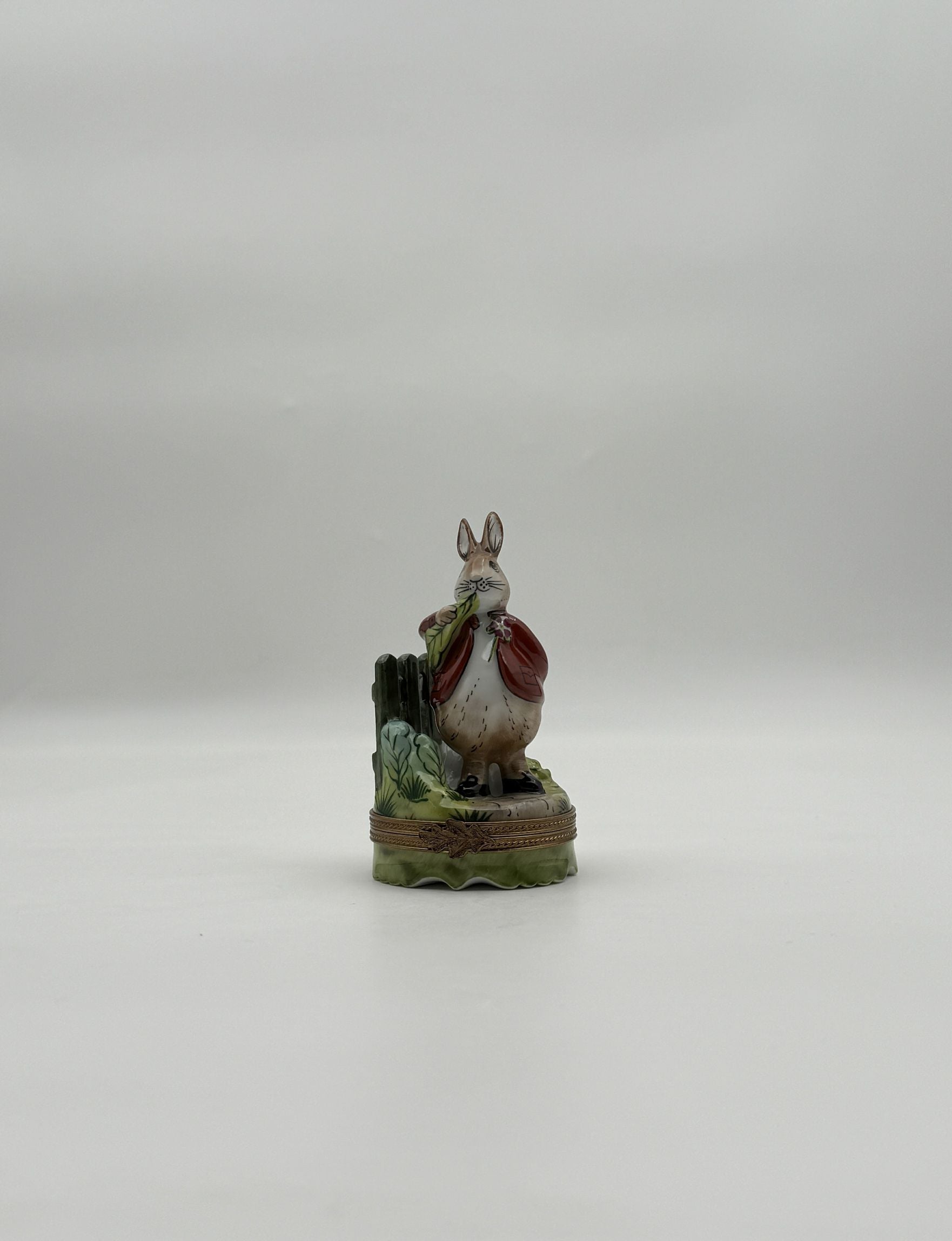 Limoges France Rabbit Eating Lettuce Trinket Box with Carrot Surprise