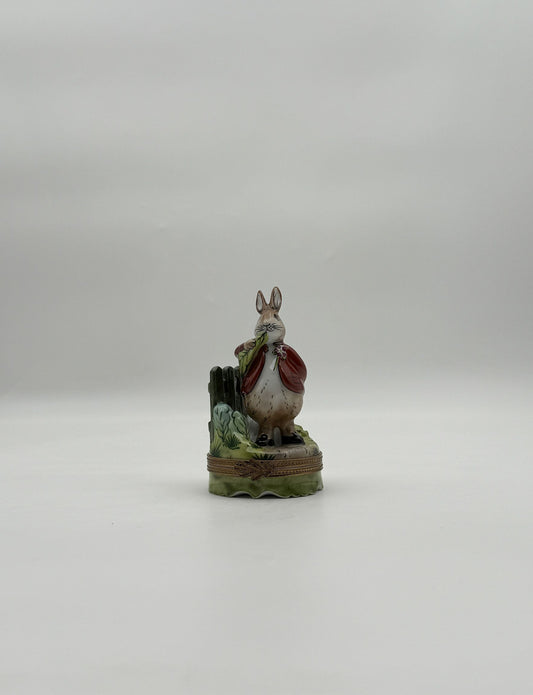 Limoges France Rabbit Eating Lettuce Trinket Box with Carrot Surprise