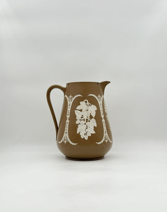 Continental Stoneware Tavern Jug Circa 1900 Brown Relief Decor Vintage