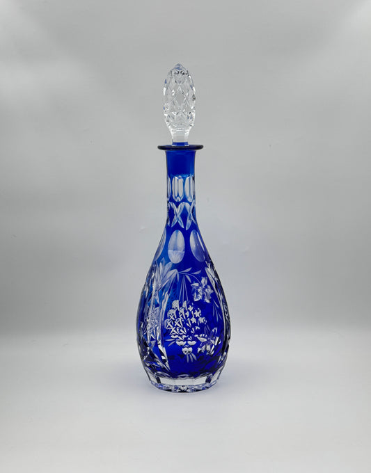 Cobalt Blue Cut Glass Decanter with Stopper