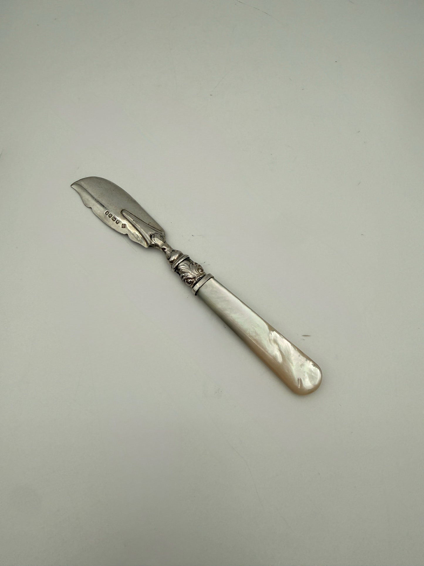 Antique Pearl Handled Sterling Silver Butter Knife