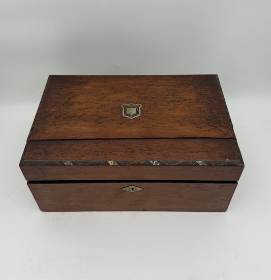 Antique Victorian Wood Inlay  Travel Writing Box/Desk