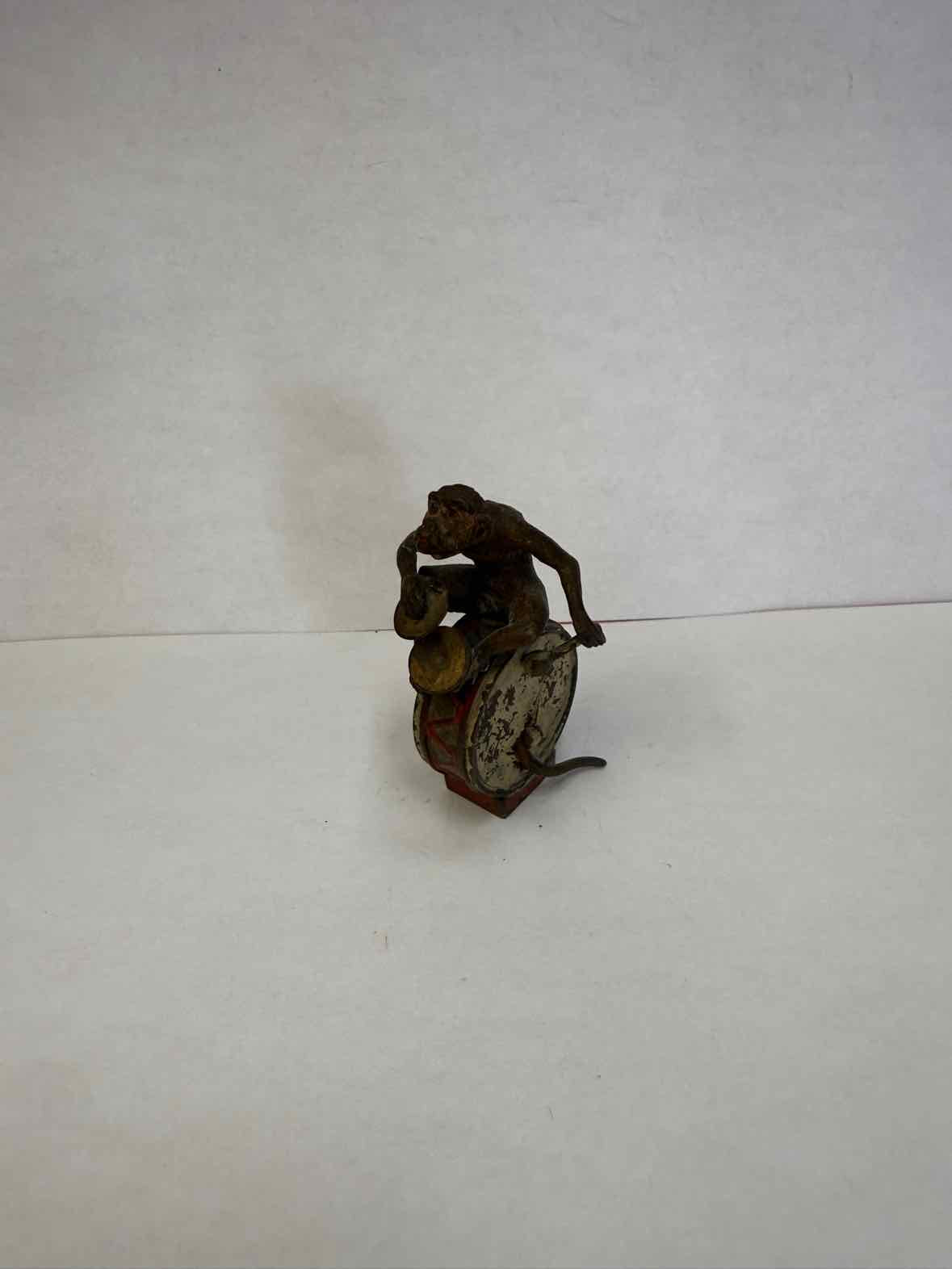 Antique Cold Painted Vienna Bronze Monkey On Drum Figurine