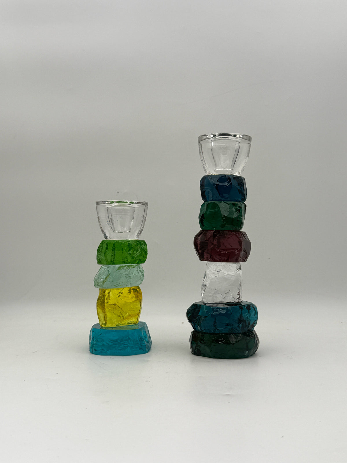 Pair Of Graduated Crystal Rock Candle Holders