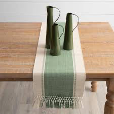 Woven Green And Natural Table Runner