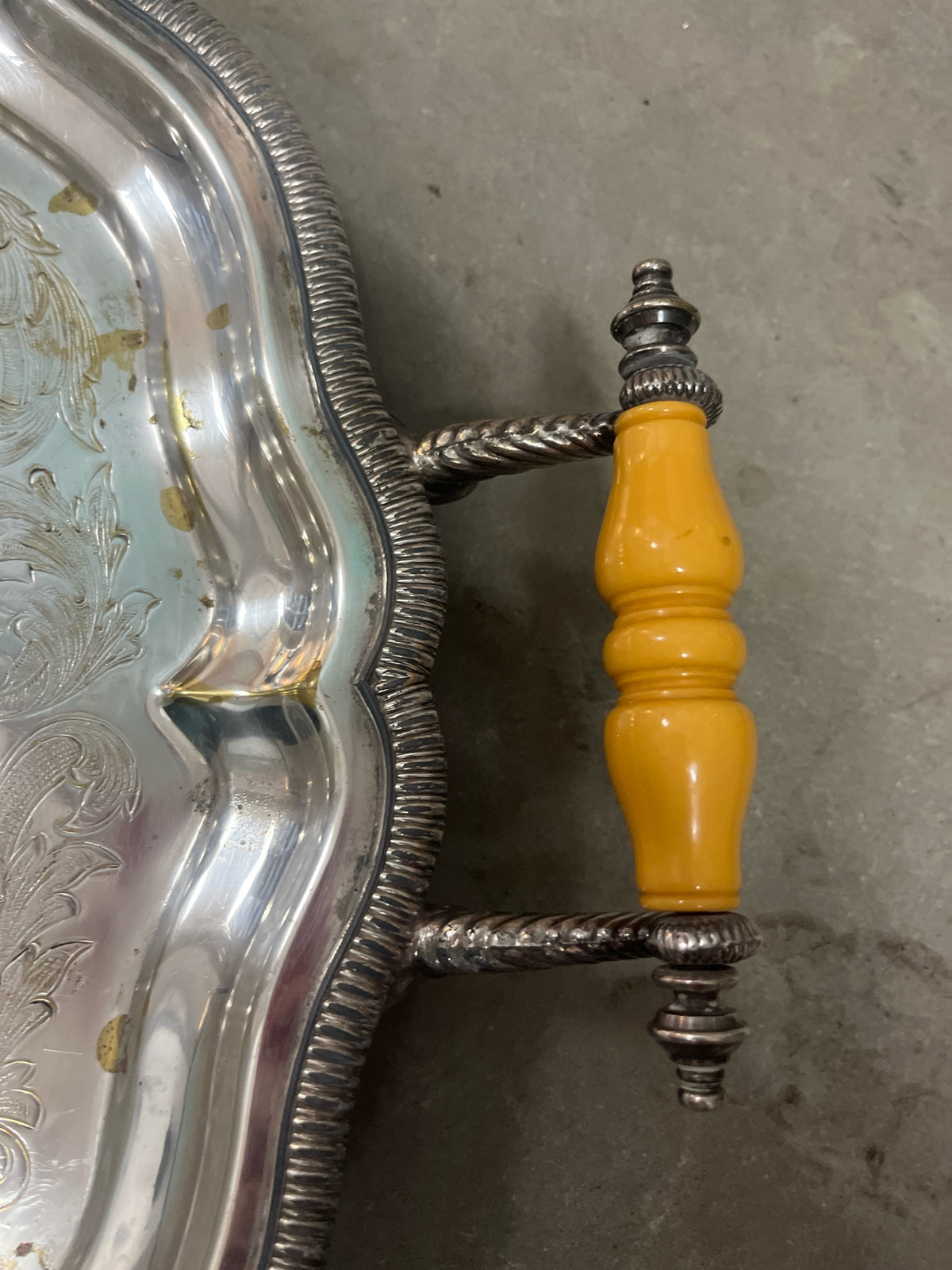 Silverplate tray with insulated handles