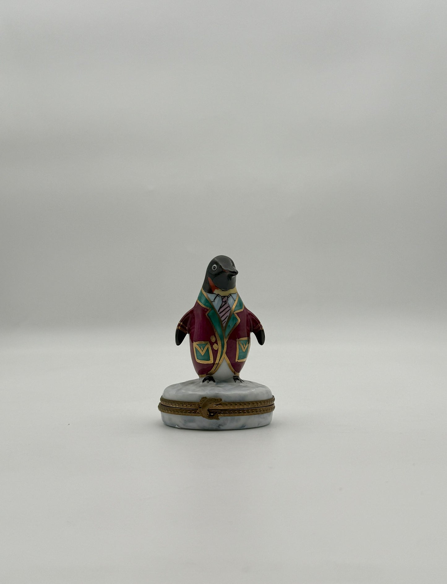 Limoges France Penguin in Dressing Gown Porcelain Trinket Box Rochard