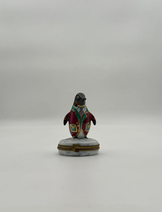 Limoges France Penguin in Dressing Gown Porcelain Trinket Box Rochard