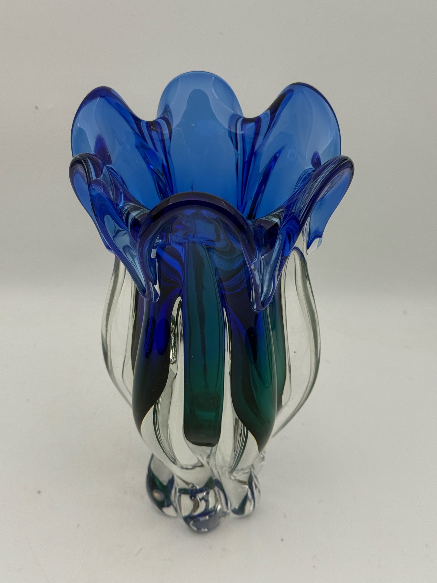Handblown Green And Blue Glass Vase