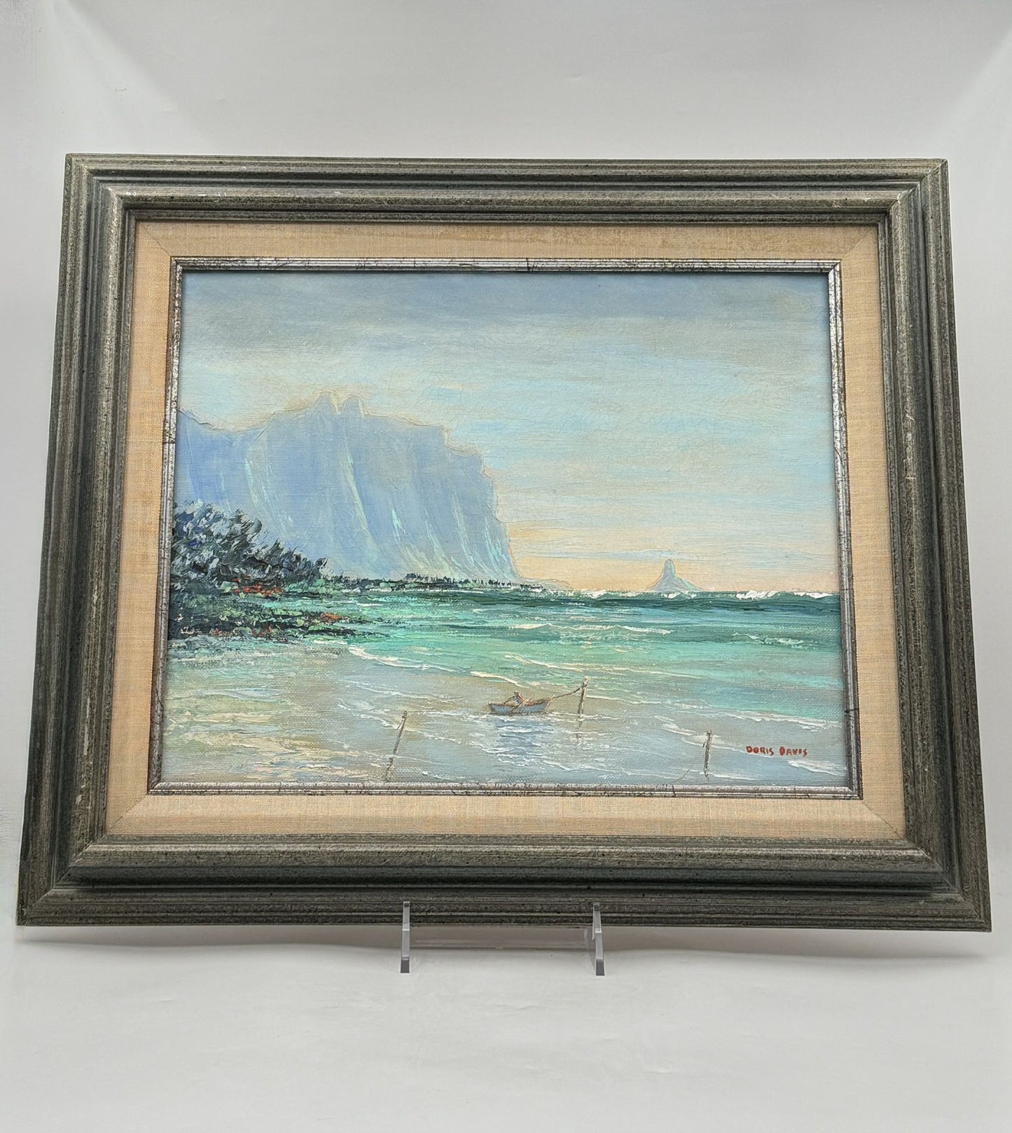 Oil Painting Ocean Beach Scene Signed by Doris Davis Artist Coast Arts