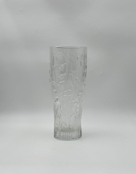 Lalique France Elfes Vase – Clear Crystal with Cherubs and Lily of the Valley Design