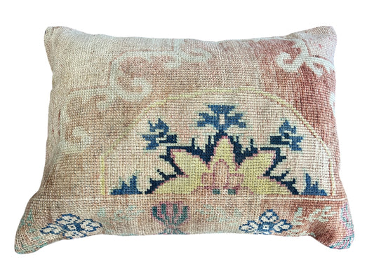 Antique Carpet Fragment Pillow – Down Filled – 18" x 24"