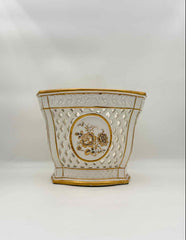 Vintage Italian White & Gold Pierced Porcelain Cachepot Planter