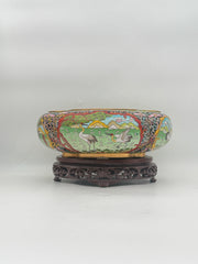 Cloisonne Crane Landscape Bowl On Stand