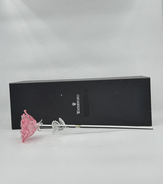 Waterford Crystal Pink Rose Figurine – Irish Glass with Original Box