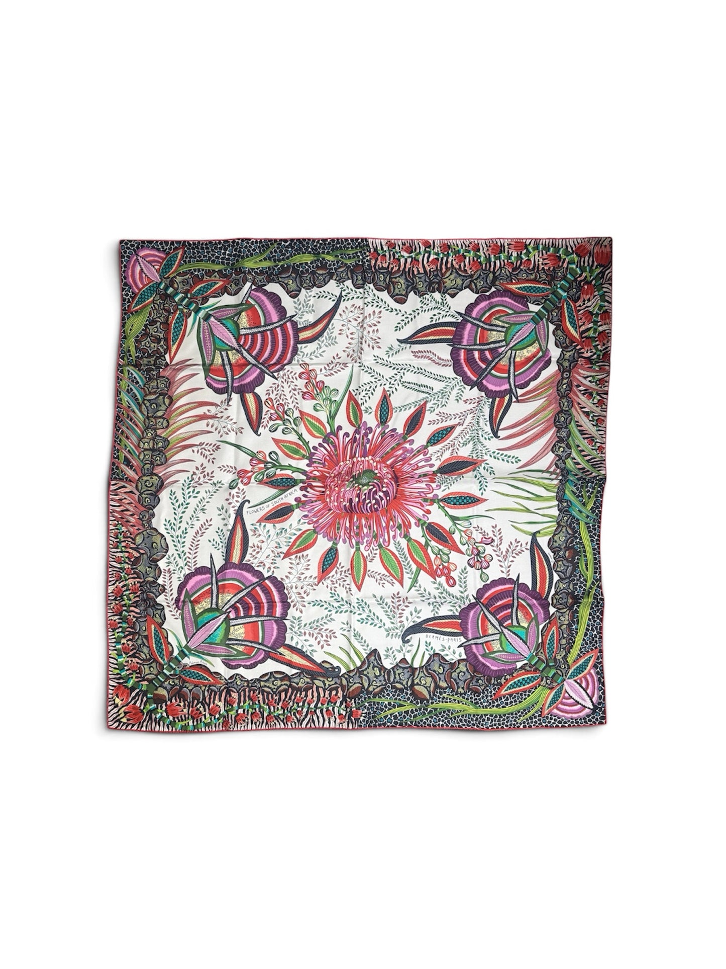Hermes "Flowers Of Africa" Silk Scarf With Box
