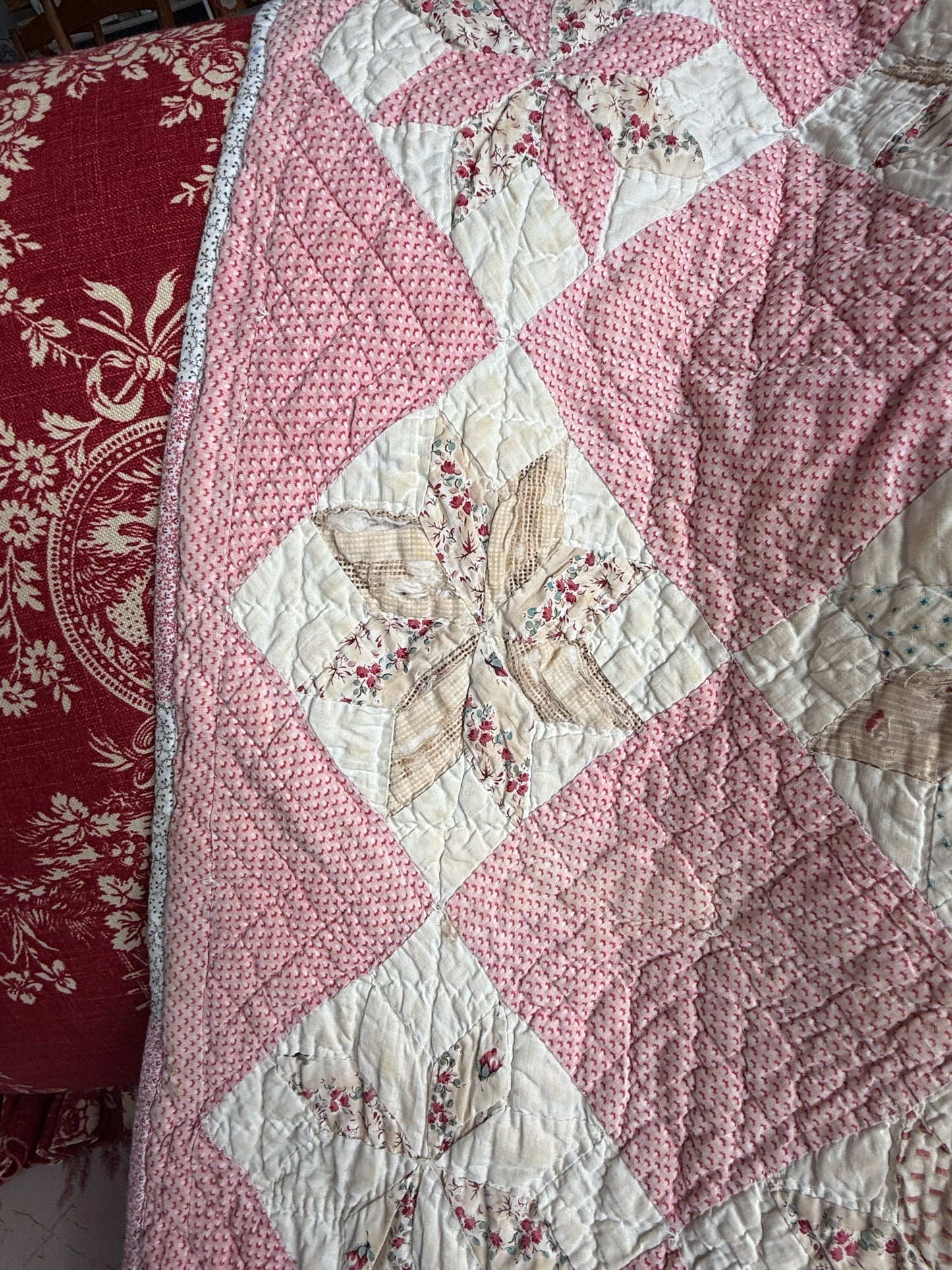 Vintage Pink And White Crib Quilt