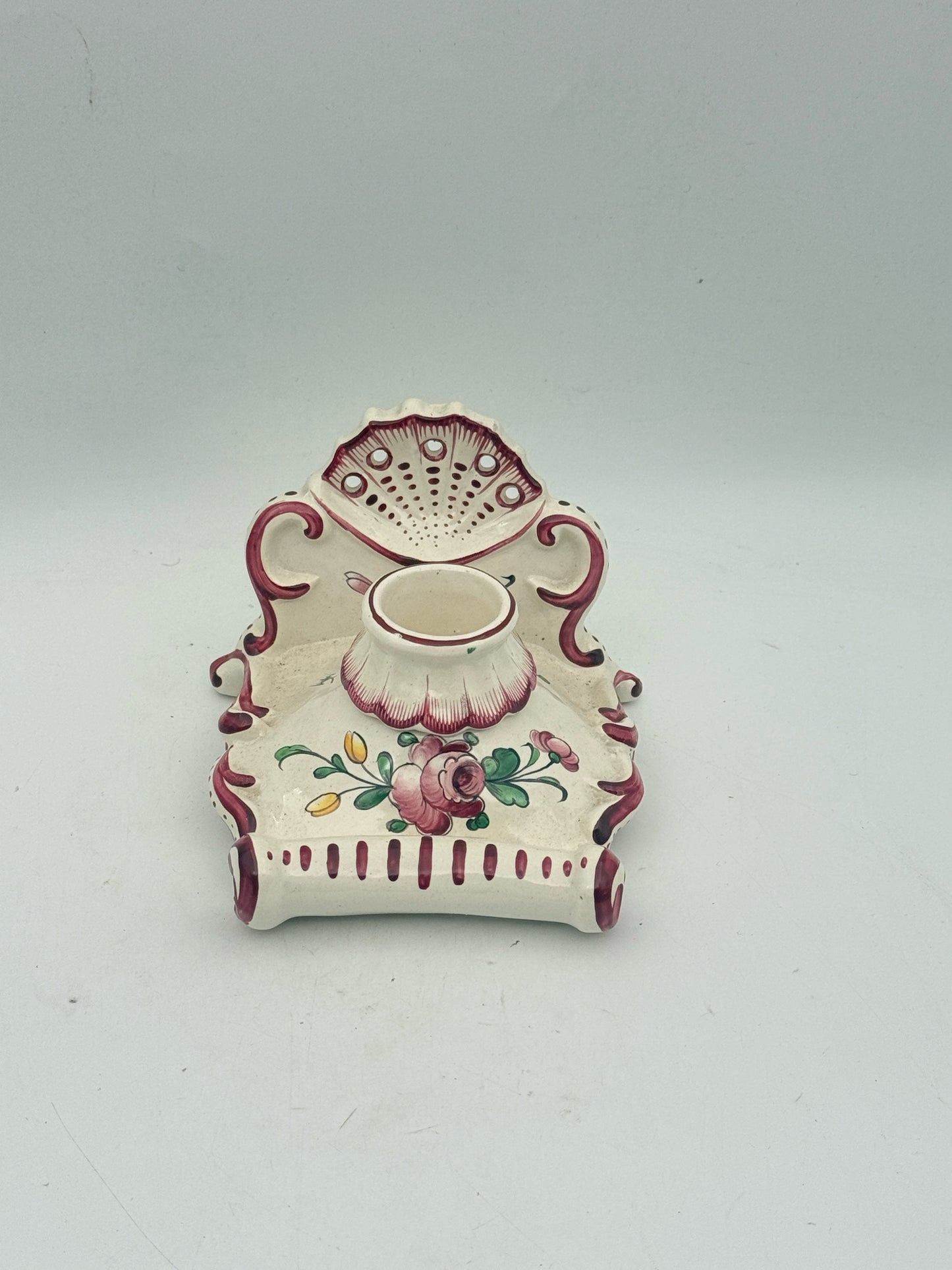 Handpainted Ceramic Inkwell Made In France