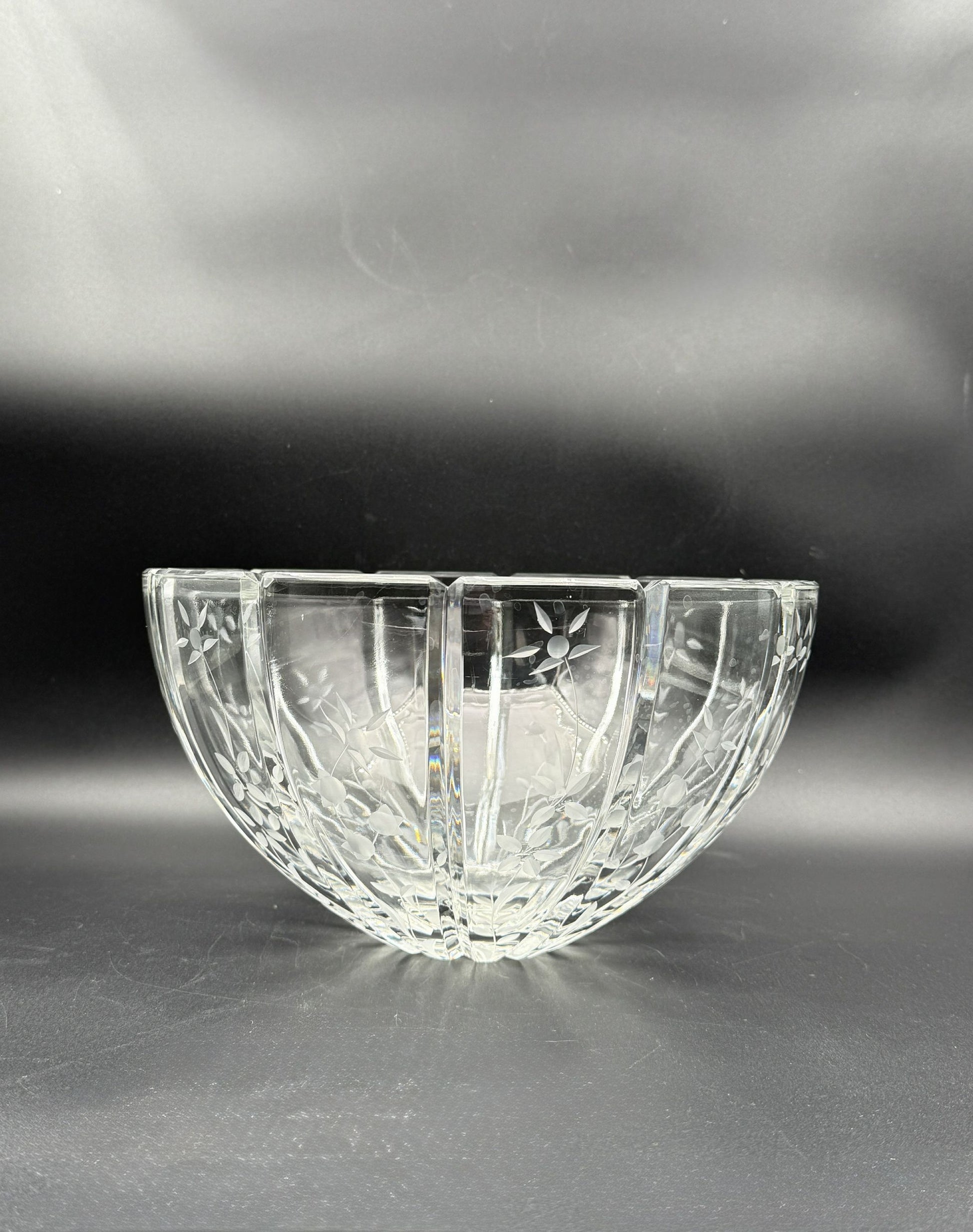 Rogaska “Galia” Cut Crystal Bowl – Floral Etched Ribbed Design
